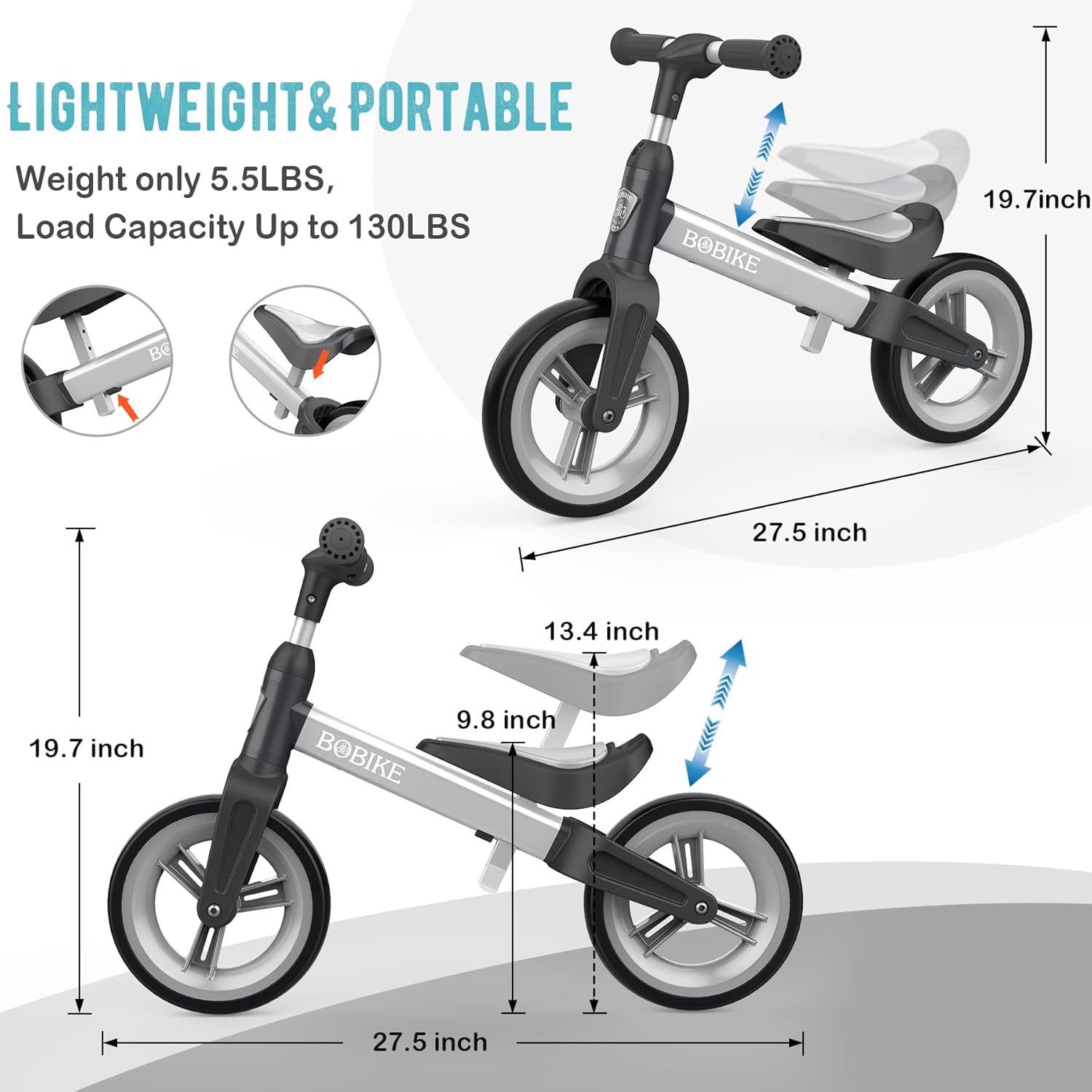 Color Silver Toddler Balance Bike Toys for 1 to 3 Year Old Girls Boys Adjustable Seat and Handlebar No-Pedal Training Bike Best Gifts for Kids (Silver)